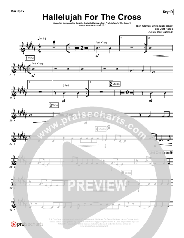 Hallelujah For The Cross Bari Sax (Chris McClarney)