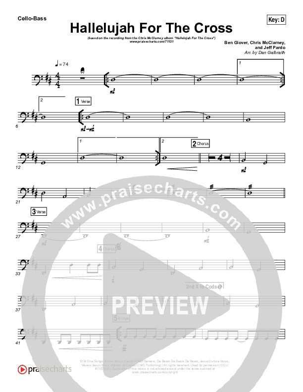 Hallelujah For The Cross Cello/Bass (Chris McClarney)