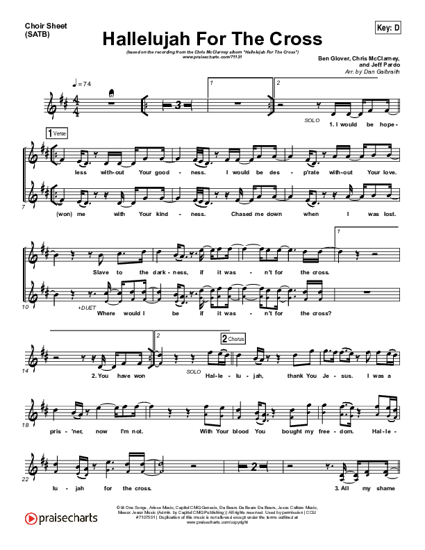 Hallelujah For The Cross Choir Sheet (SATB) (Chris McClarney)
