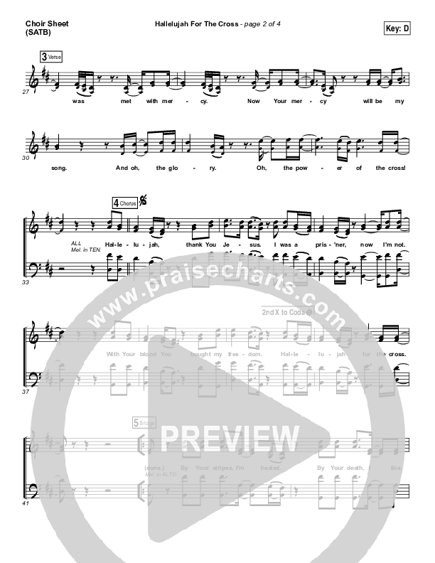 Hallelujah For The Cross Choir Sheet (SATB) (Chris McClarney)