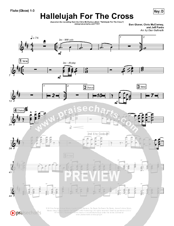 Hallelujah For The Cross Flute/Oboe 1/2/3 (Chris McClarney)
