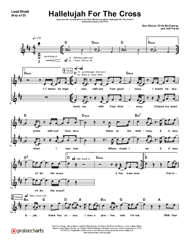Hallelujah For The Cross Lead Sheet (Melody) (Chris McClarney)