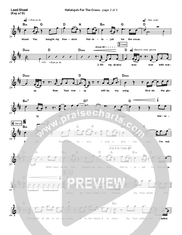 Hallelujah For The Cross Lead Sheet (Melody) (Chris McClarney)