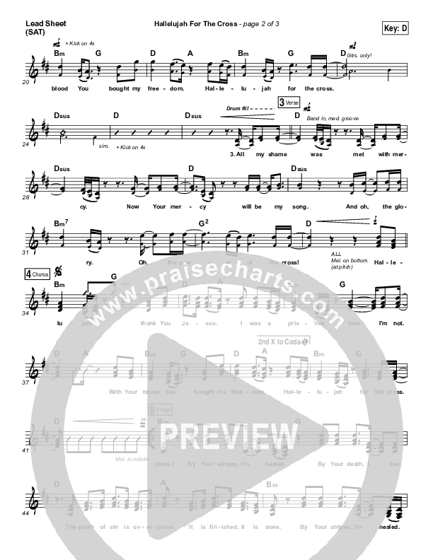 Hallelujah For The Cross Lead Sheet (SAT) (Chris McClarney)