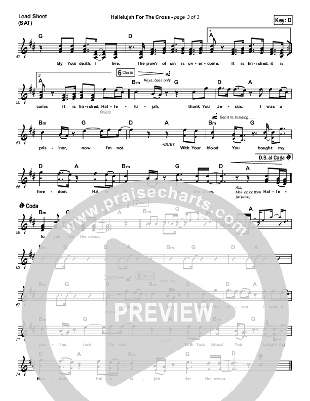 Hallelujah For The Cross Lead Sheet (SAT) (Chris McClarney)