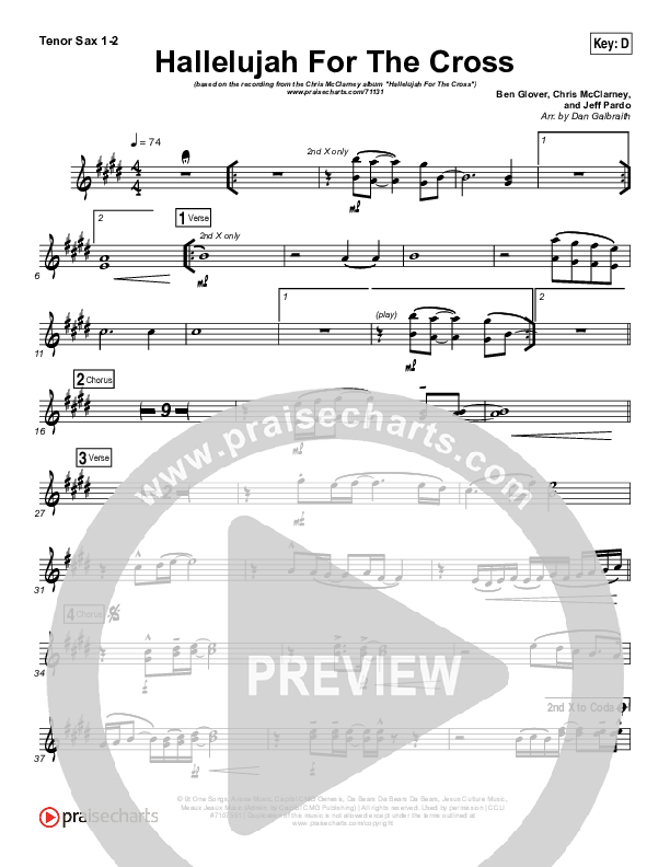 Hallelujah For The Cross Tenor Sax 1/2 (Chris McClarney)