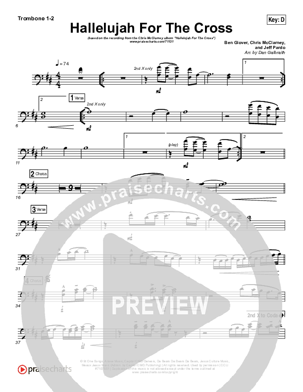 Hallelujah For The Cross Trombone 1/2 (Chris McClarney)