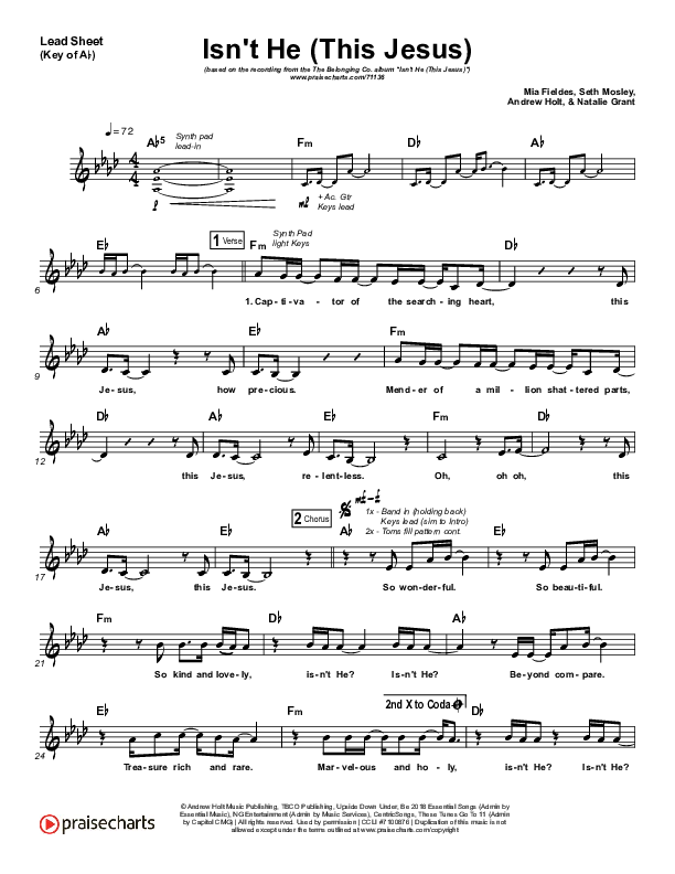 Isn't He (This Jesus) Lead Sheet (Melody) (The Belonging Co)