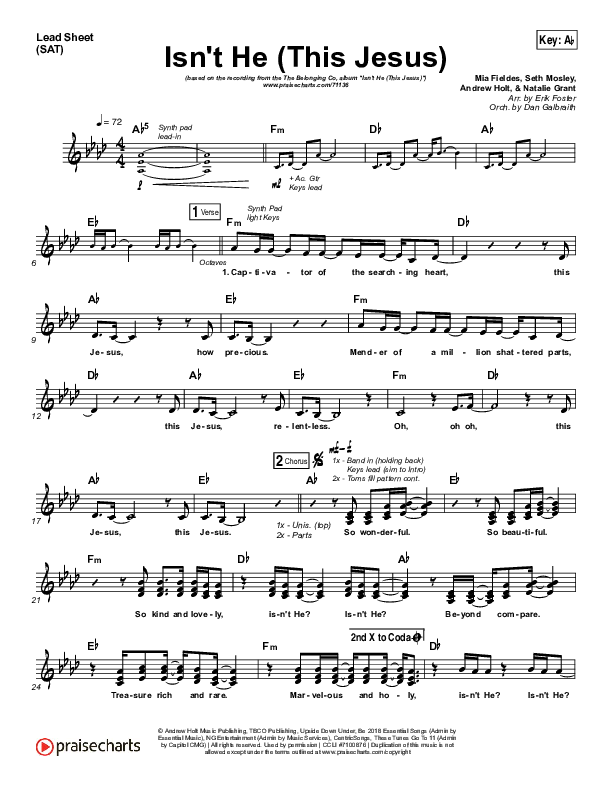 Isn't He (This Jesus) Lead Sheet (SAT) (The Belonging Co)