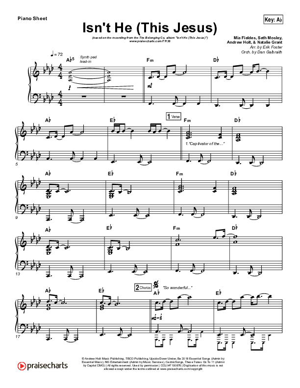 Isn't He (This Jesus) Piano Sheet (The Belonging Co)