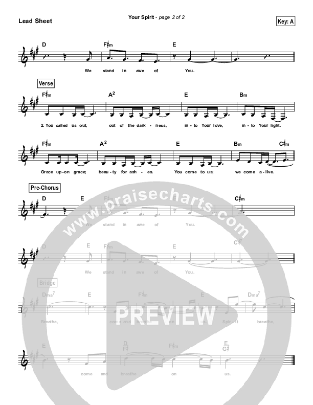 Your Spirit (Simplified) Lead Sheet (Tasha Cobbs Leonard / Kierra Sheard)