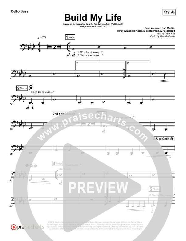 Build My Life Cello/Bass (Pat Barrett)