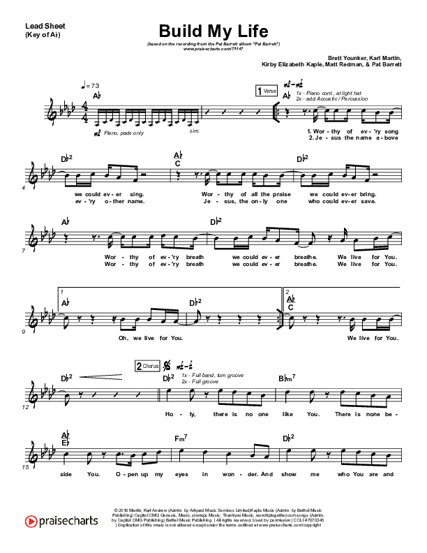 Build My Life Lead Sheet (Melody) (Pat Barrett)