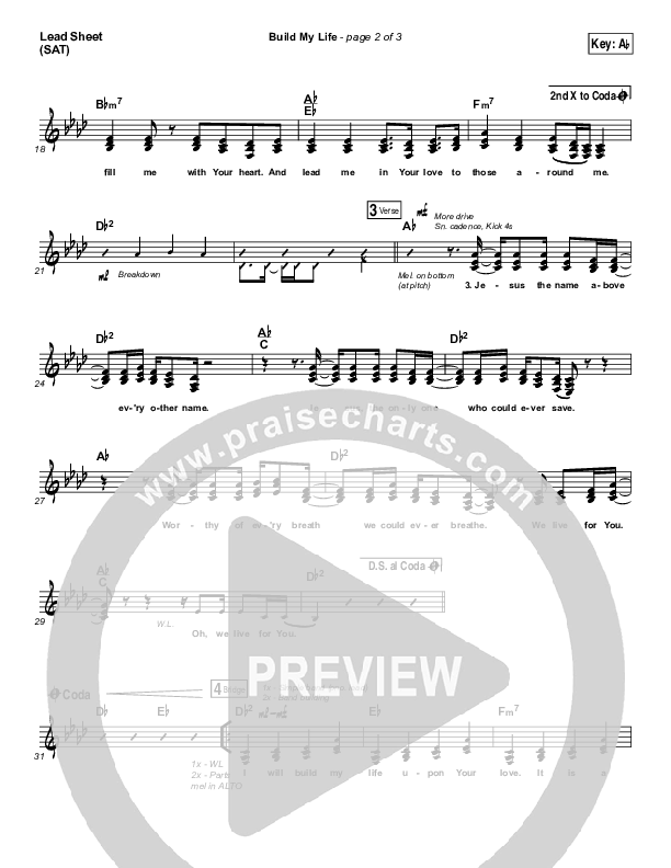 Build My Life Lead Sheet (SAT) (Pat Barrett)