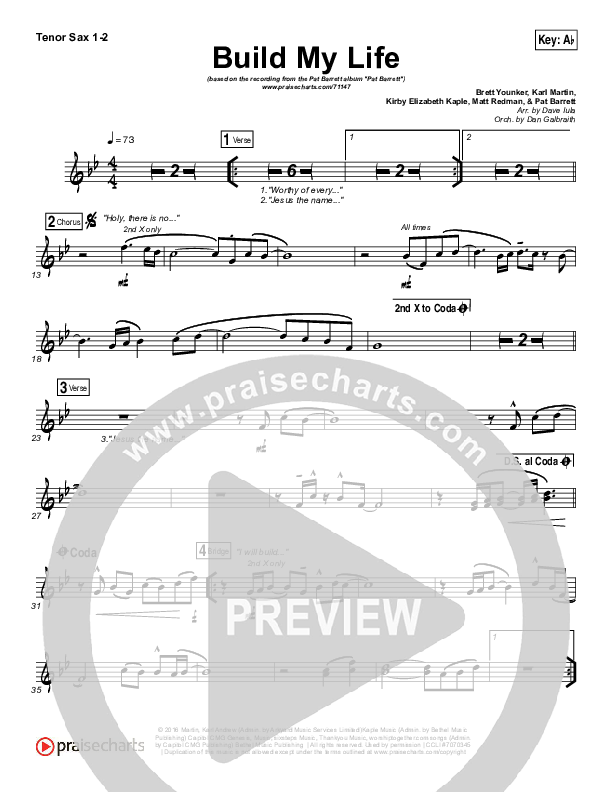 Build My Life Tenor Sax 1/2 (Pat Barrett)