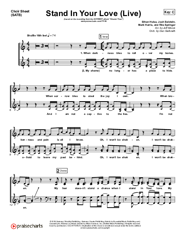 Stand In Your Love (Live) Choir Sheet (SATB) (GATEWAY)