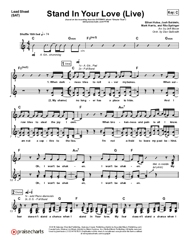Stand In Your Love (Live) Lead Sheet (SAT) (GATEWAY)