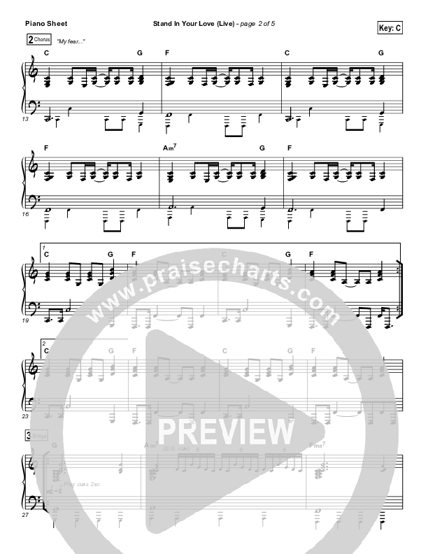 Stand In Your Love (Live) Piano Sheet (GATEWAY)