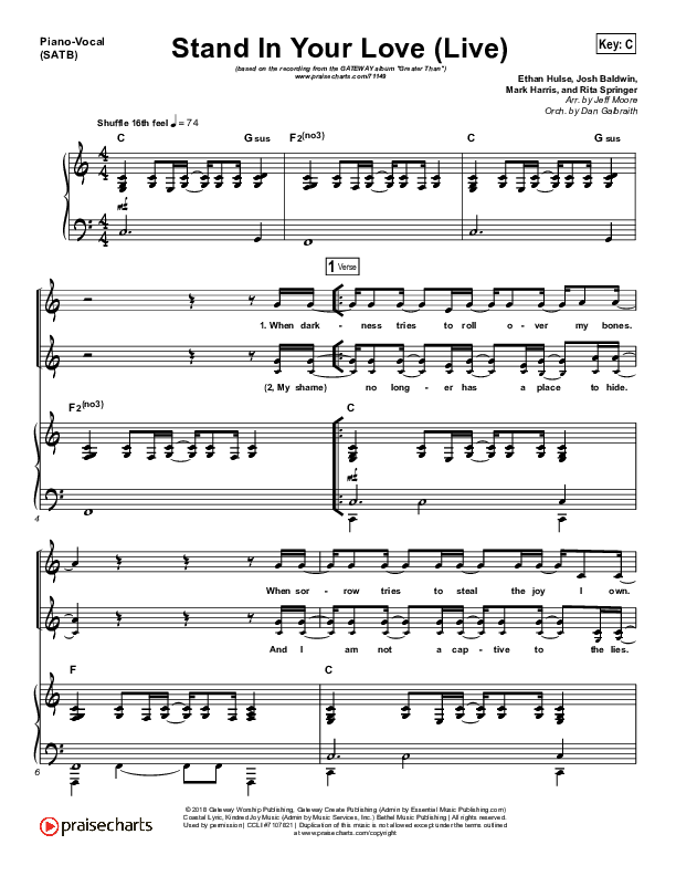 Stand In Your Love (Live) Piano/Vocal (SATB) (GATEWAY)