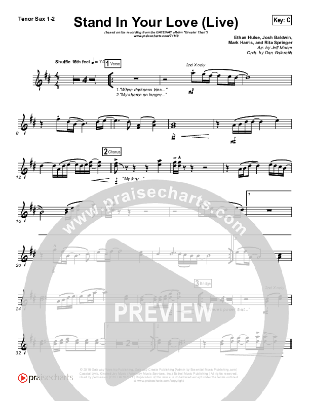 Stand In Your Love (Live) Tenor Sax 1/2 (GATEWAY)