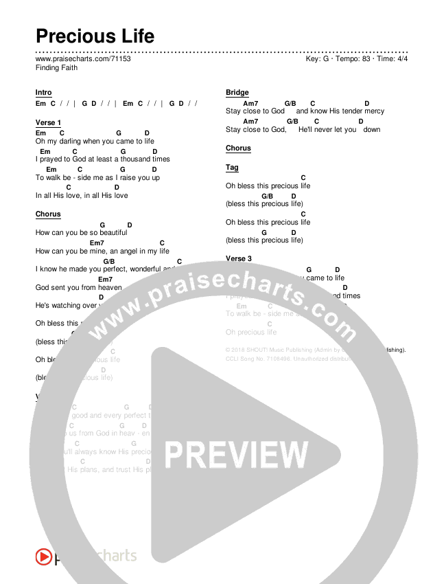 Precious Life Chords & Lyrics (Finding Faith)