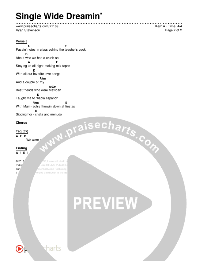 Single Wide Dreamin' Chords & Lyrics (Ryan Stevenson)