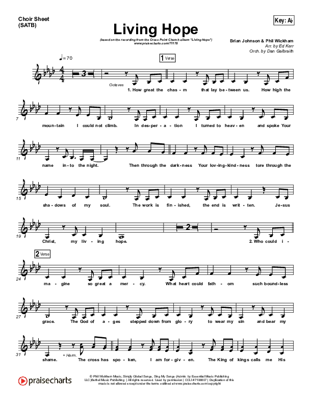Living Hope Choir Sheet (SATB) (Cross Point Music / Cheryl Stark)