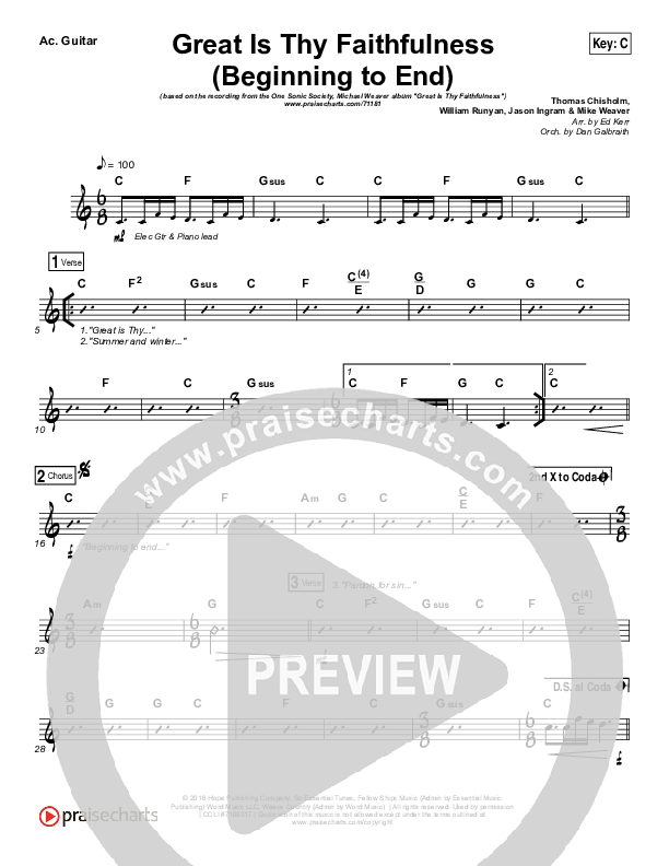Great Is Thy Faithfulness (Beginning To End) Acoustic Guitar (One Sonic Society / Michael Weaver)