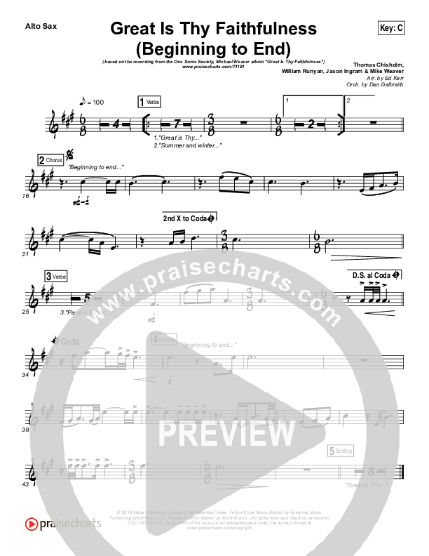Great Is Thy Faithfulness (Beginning To End) Alto Sax (One Sonic Society / Michael Weaver)