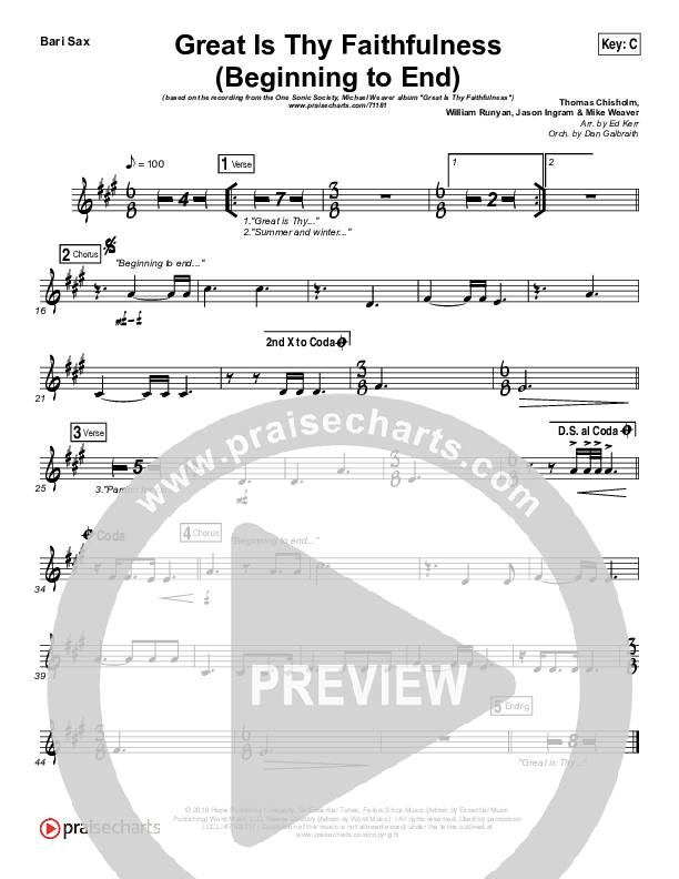 Great Is Thy Faithfulness (Beginning To End) Bari Sax (One Sonic Society / Michael Weaver)