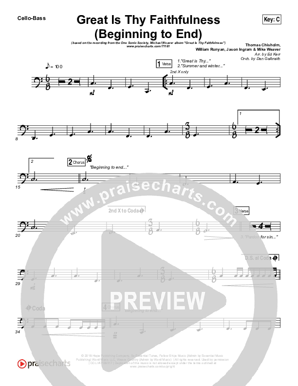Great Is Thy Faithfulness (Beginning To End) Cello/Bass (One Sonic Society / Michael Weaver)