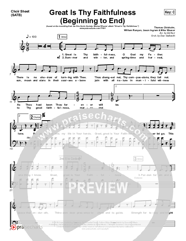 Great Is Thy Faithfulness (Beginning To End) Choir Sheet (SATB) (One Sonic Society / Michael Weaver)