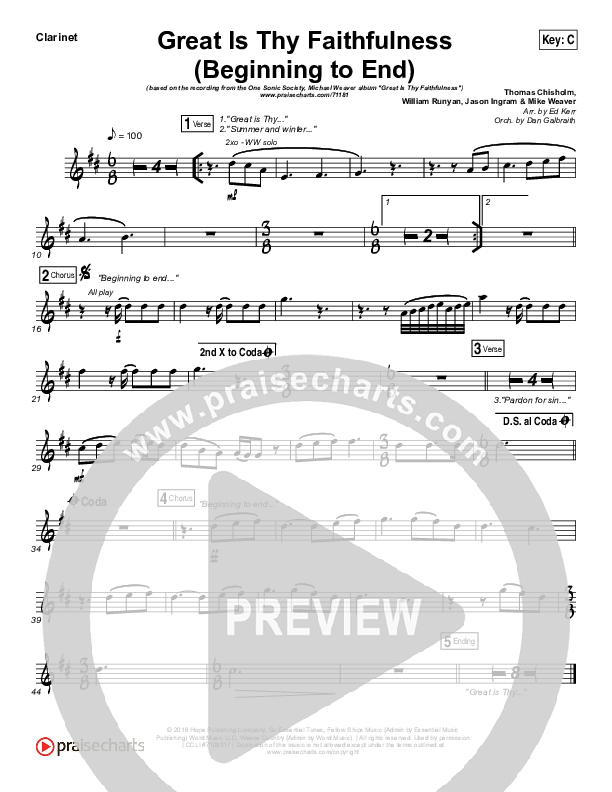 Great Is Thy Faithfulness (Beginning To End) Clarinet (One Sonic Society / Michael Weaver)