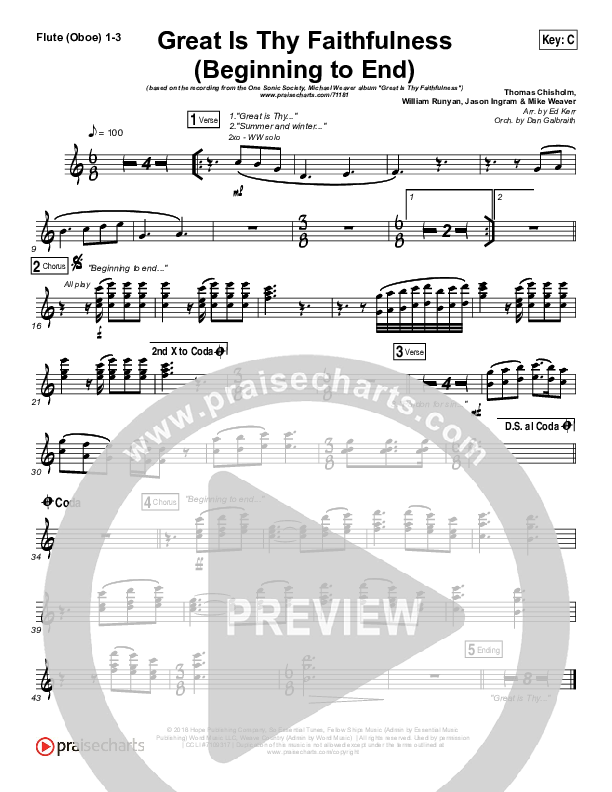 Great Is Thy Faithfulness (Beginning To End) Flute/Oboe 1/2/3 (One Sonic Society / Michael Weaver)