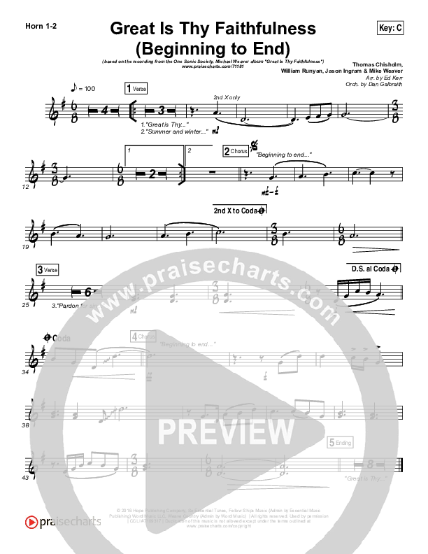 Great Is Thy Faithfulness (Beginning To End) French Horn 1/2 (One Sonic Society / Michael Weaver)