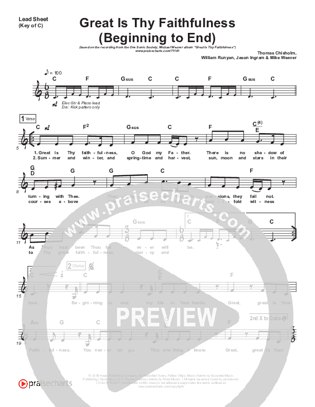 Great Is Thy Faithfulness (Beginning To End) Lead Sheet (Melody) (One Sonic Society / Michael Weaver)