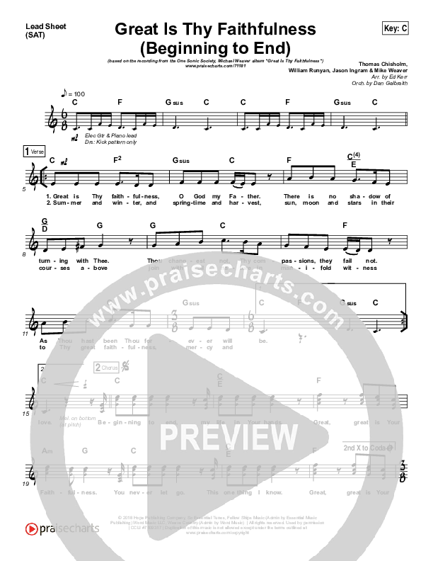 Great Is Thy Faithfulness (Beginning To End) Lead Sheet (SAT) (One Sonic Society / Michael Weaver)