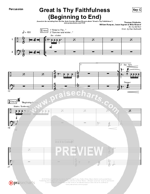 Great Is Thy Faithfulness (Beginning To End) Percussion (One Sonic Society / Michael Weaver)