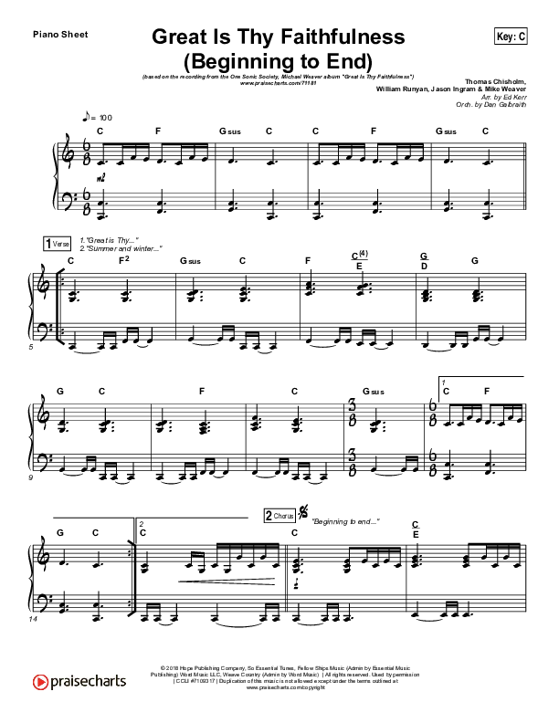Great Is Thy Faithfulness (Beginning To End) Piano Sheet (One Sonic Society / Michael Weaver)