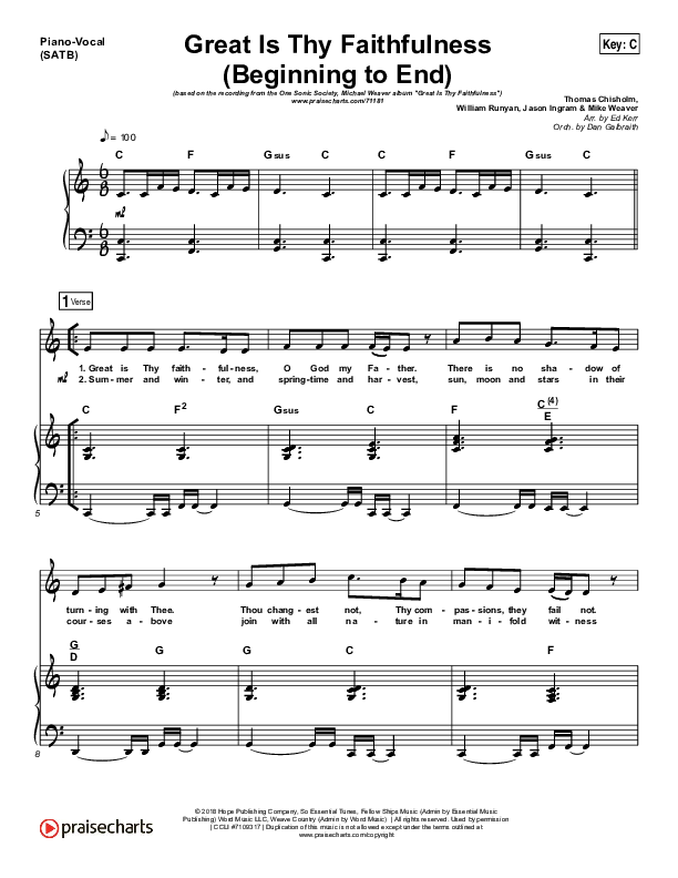 Great Is Thy Faithfulness (Beginning To End) Piano/Vocal (SATB) (One Sonic Society / Michael Weaver)