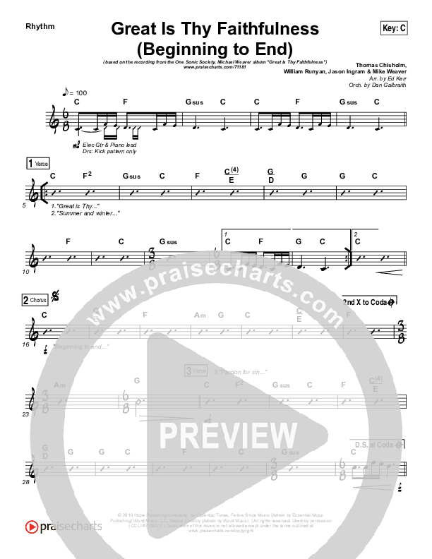 Great Is Thy Faithfulness (Beginning To End) Rhythm Chart (One Sonic Society / Michael Weaver)