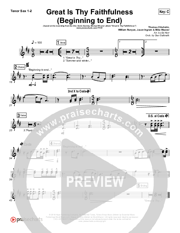 Great Is Thy Faithfulness (Beginning To End) Tenor Sax 1/2 (One Sonic Society / Michael Weaver)