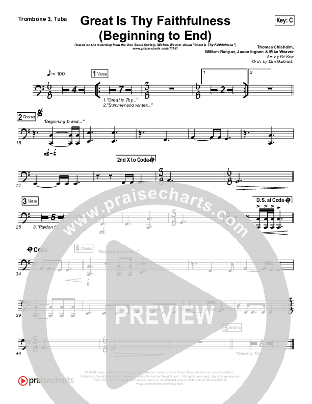 Great Is Thy Faithfulness (Beginning To End) Trombone 3/Tuba (One Sonic Society / Michael Weaver)