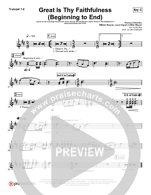 Great Is Thy Faithfulness (Beginning To End) Trumpet 1,2 (One Sonic Society / Michael Weaver)