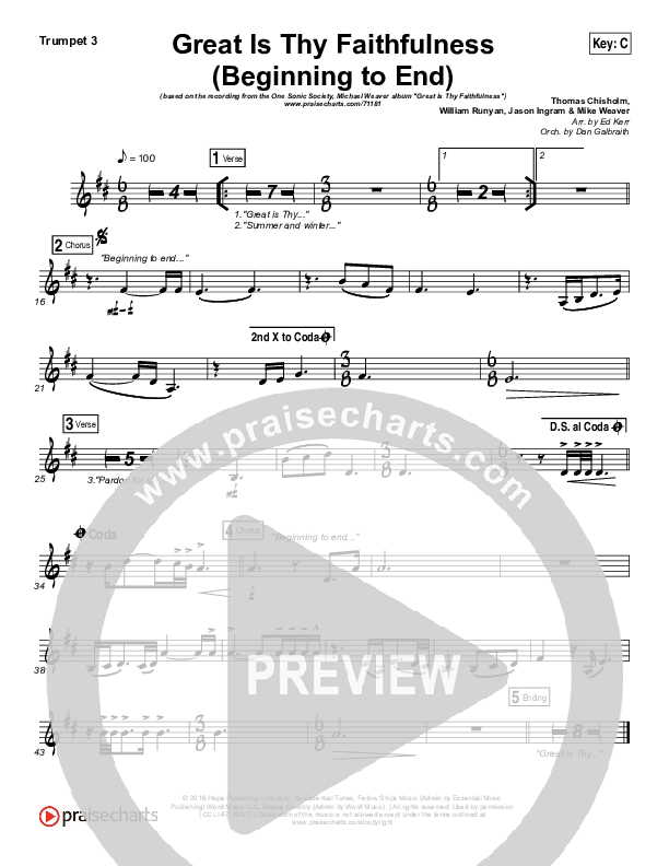 Great Is Thy Faithfulness (Beginning To End) Trumpet 3 (One Sonic Society / Michael Weaver)