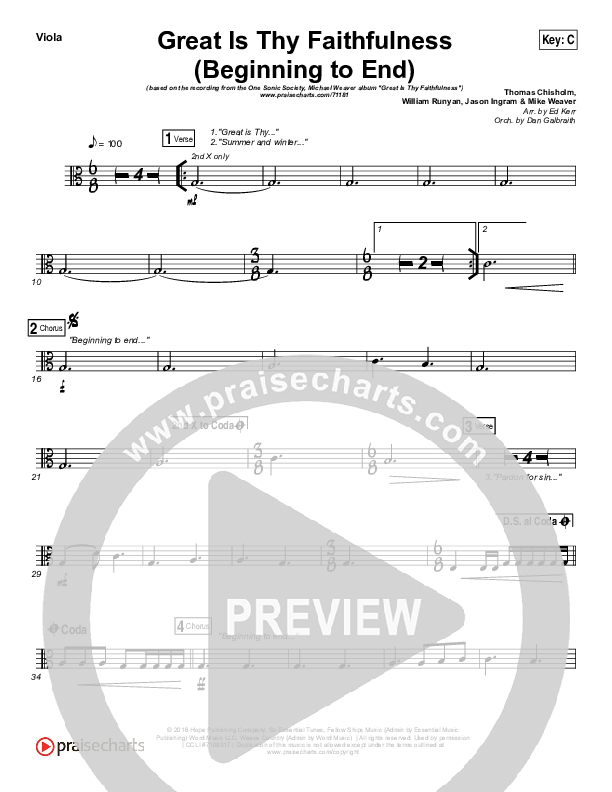 Great Is Thy Faithfulness (Beginning To End) Viola (One Sonic Society / Michael Weaver)