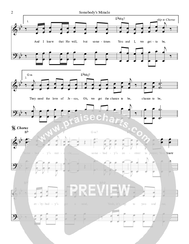 Somebody's Miracle Lead Sheet (SAT) (Daywind Music)