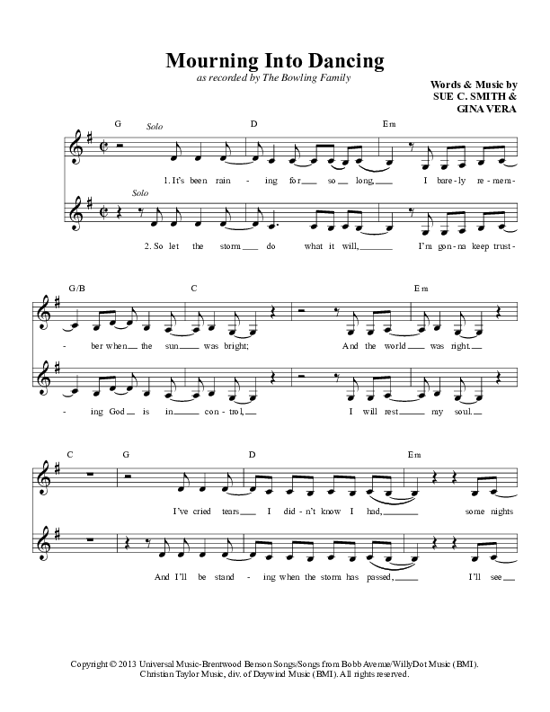 Mourning Into Dancing Lead Sheet (Daywind Music)