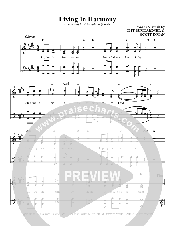 Living In Harmony Lead Sheet (Daywind Music)