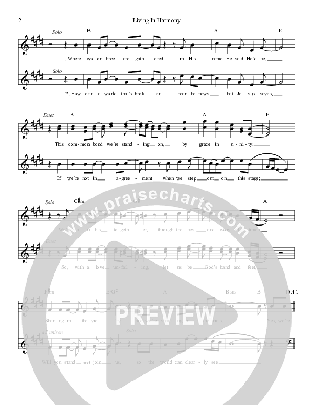 Living In Harmony Lead Sheet (Daywind Music)